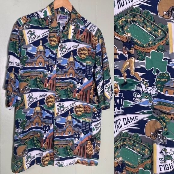 Reyn Spooner Sports Notre Dame Hawaiian Shirt Men's XL - Picture 1 of 5